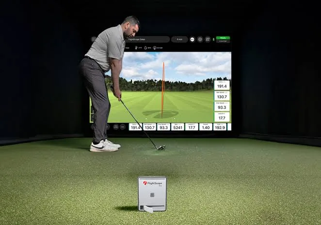 Golf simulator launch monitor and putting equipment